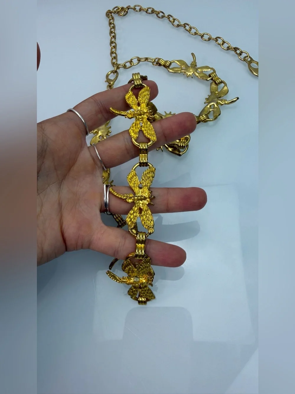 Vintage Gold Tone Necklace Dress Belt Dragonfly Adjustable Chain